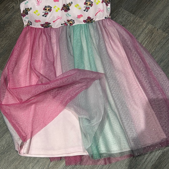 Girls' Unicorn Print Dress with Tulle Skirt - Picture 3 of 8